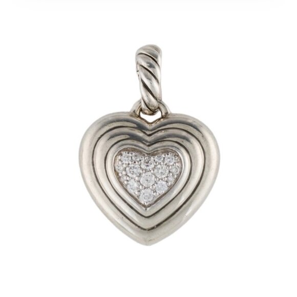 DAVID YURMAN DIAMOND 0.17 CTW STERLING SILVER 925 SCULPTED CABLE HEART PENDANT - Picture 4 of 9